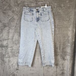 Ann Taylor Loft The Palmer Wide Leg Crop Denim Sz 8 Petite Blue Jeans Light Wash